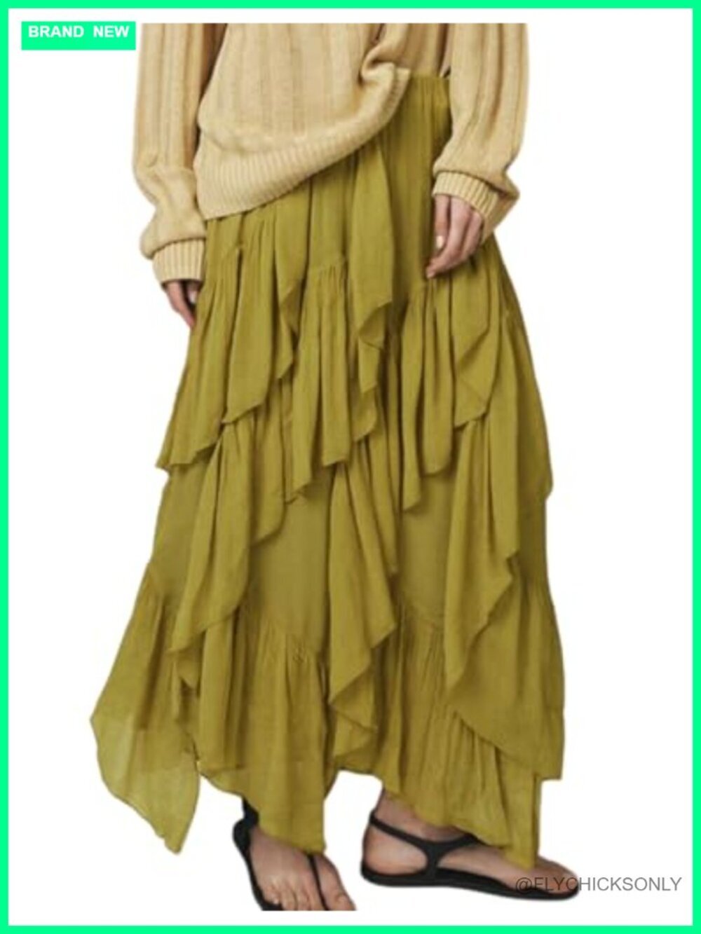 Flowy Ruffle Maxi Skirt Long Tiered Asymmetrical Boho Skirt Lightweight